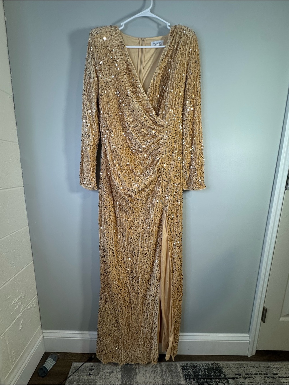 Faeriesty Gold Sequin Wrap Evening Dress - Elegant Draped Gown Womens XL